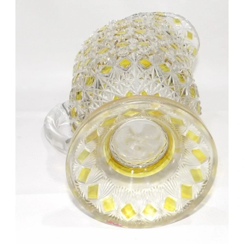 King Glass Fine Cut & Block Amber Stained Pitcher